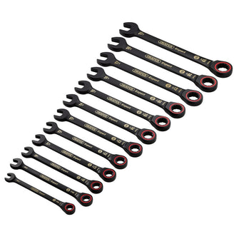 Draper Expert HI-TORQ Metric Ratchet Combination Spanner Set Black 12 Pce