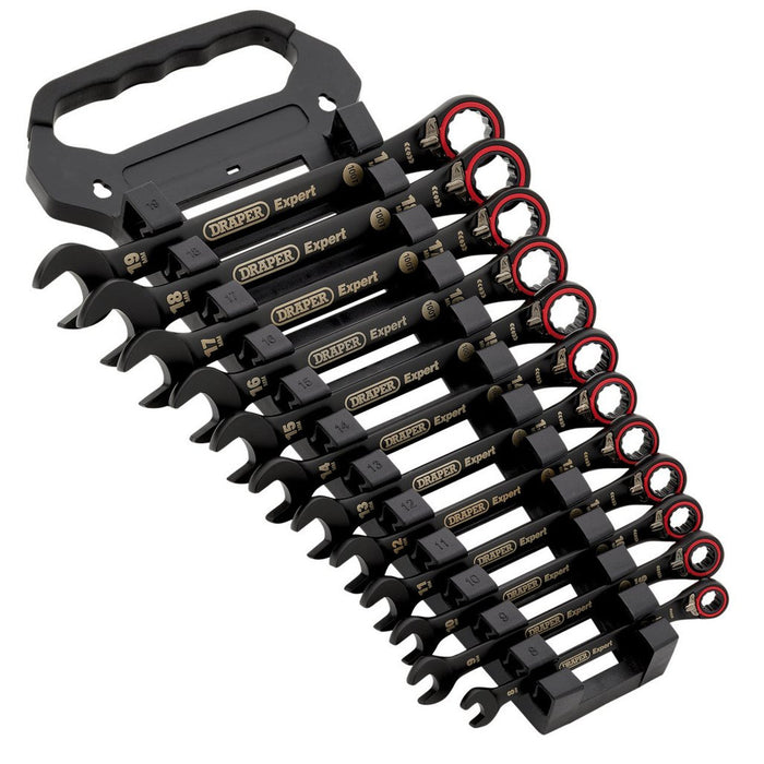 Draper Expert HI-TORQ® Metric Reversible Ratchet Combination Spanner Set, Black (12 Piece)