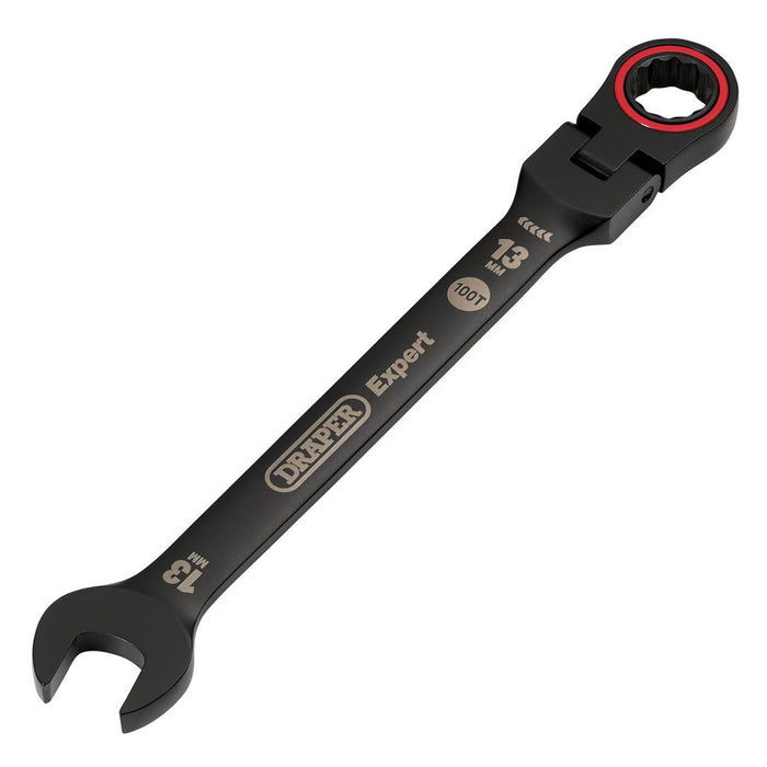 Draper Expert HI-TORQ® Metric Flexible Head Ratchet Combination Spanner, 13mm, Black