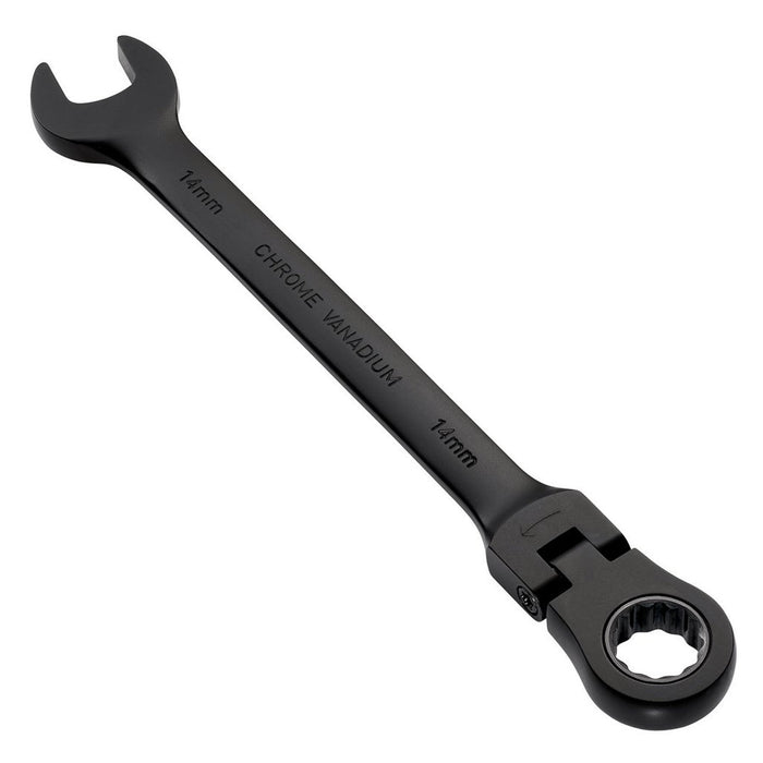 Draper Expert HI-TORQ® Metric Flexible Head Ratchet Combination Spanner, 14mm, Black