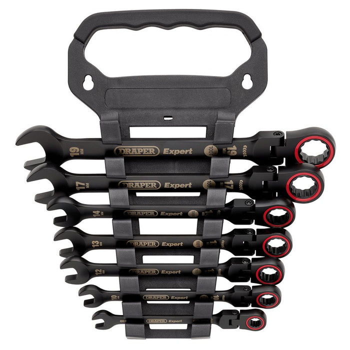 Draper Tools Expert HI-TORQ Metric Flexible Head Ratchet Combination Spanner Set Black 7 Pce