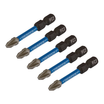 Draper Expert PZ-Type Impact Screwdriver Bits No.2 x 50mm 1/4" Hex 5 Pack 05647
