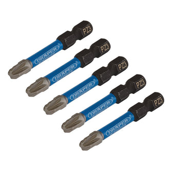 Draper Expert PZ-Type Impact Screwdriver Bits No.3 x 50mm 1/4" Hex 5 Pack 05648