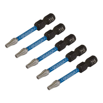 Draper Expert TX-STAR® Impact Screwdriver Bits T15 x 50mm 1/4" Hex 5 Pack 05651