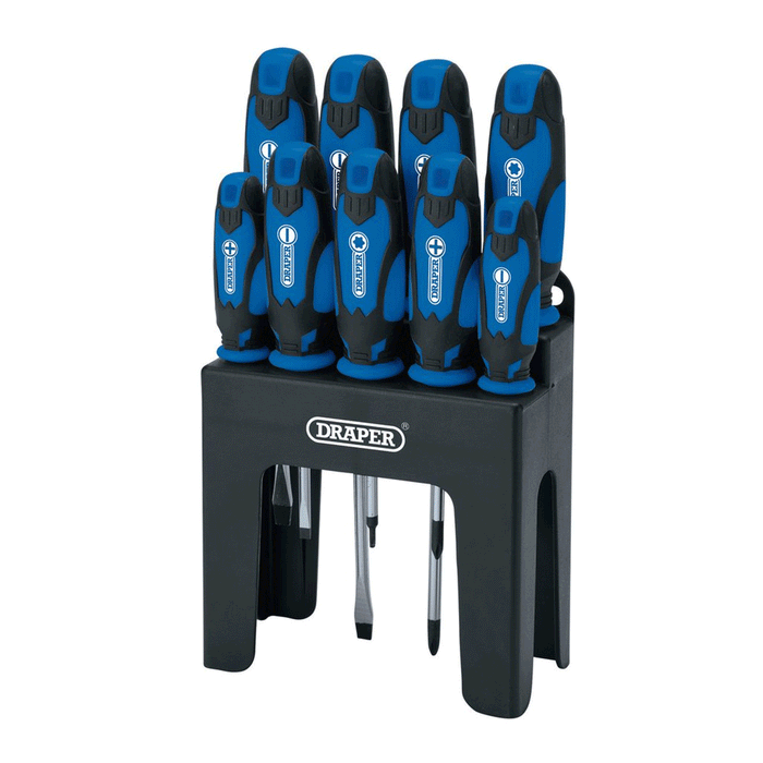 Draper Tools Soft Grip Screwdriver Set, Blue (9 Piece)