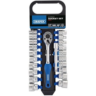 Draper Tools 3/8 Sq. Dr. Combined MM/AF Socket and Ratchet Set (22 piece)