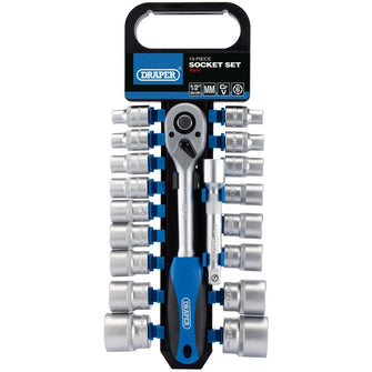 Draper Tools 1/2 Sq. Dr. Metric Socket and Ratchet Set (19 Piece)