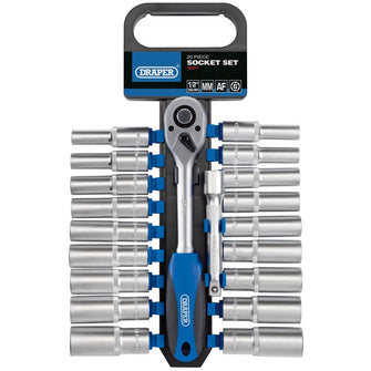 Draper Tools 1/2 Sq. Dr. Combined MM/AF Deep Socket and Ratchet Set (20 Piece)