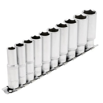 Draper Tools 3/8" Square Drive Deep Socket Set on Metal Rail (10 Piece)