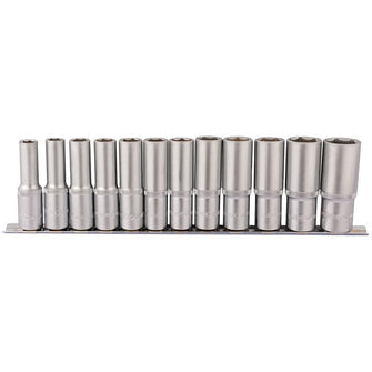 Draper Tools 1/2 Square Drive Deep Socket Set on Metal Rail (12 Piece)