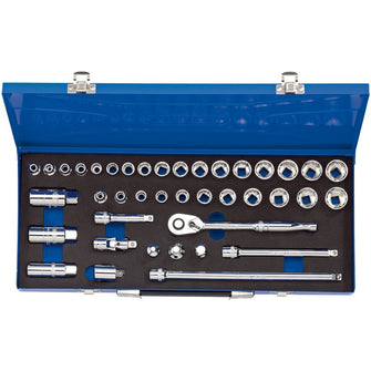 Draper 3/8 Sq. Dr. Combined MM/AF Socket Set in Metal Case (40 piece) 16477