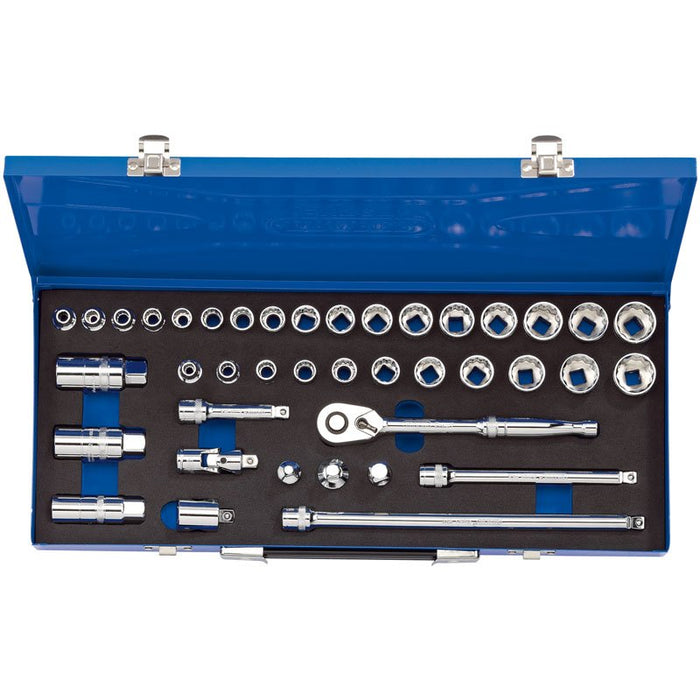 Draper 3/8 Sq. Dr. Combined MM/AF Socket Set in Metal Case (40 piece) 16477