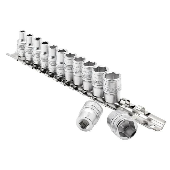 Draper Tools 1/4 Sq. Dr. Metric Socket Set on Metal Rail (13 Piece)