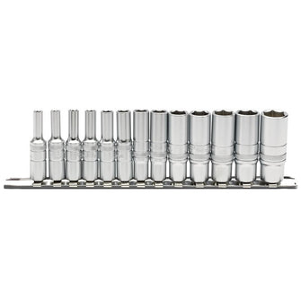 Draper Tools 1/4 Sq. Dr. Deep Metric Sockets on Metal Rail (13 piece)