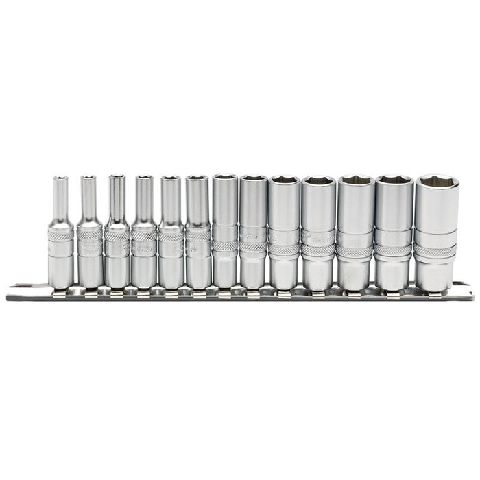 Draper Tools 1/4 Sq. Dr. Deep Metric Sockets on Metal Rail (13 piece)