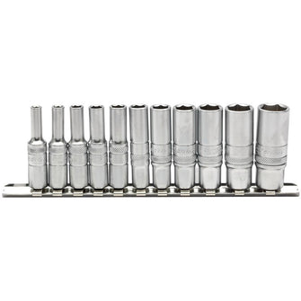 Draper Tools 1/4 Sq. Dr. Imperial Deep Sockets on Metal Rail (11 piece)