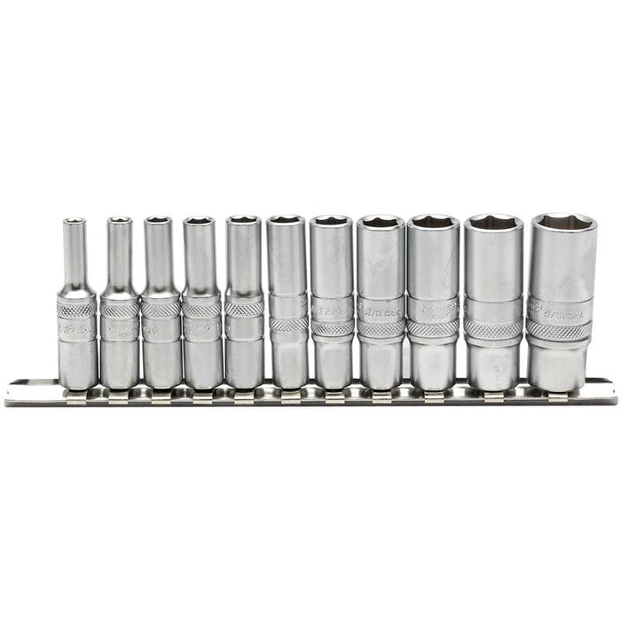 Draper Tools 1/4 Sq. Dr. Imperial Deep Sockets on Metal Rail (11 piece)