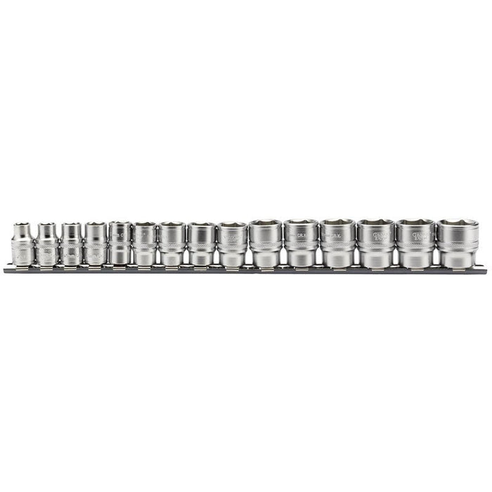 Draper Tools 3/8 Sq. Dr. Metric Socket Set on Metal Rail (15 Piece)