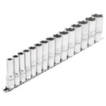 Draper Tools 3/8 Sq. Dr. Metric Deep Socket Set on Metal Rail (15 Piece)
