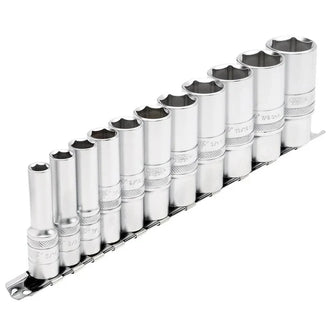 Draper Tools 3/8 Sq. Dr. Imperial Deep Socket Set on Metal Rail (11 Piece)