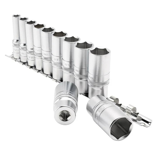 Draper Tools 3/8 Sq. Dr. Imperial Deep Socket Set on Metal Rail (11 Piece)