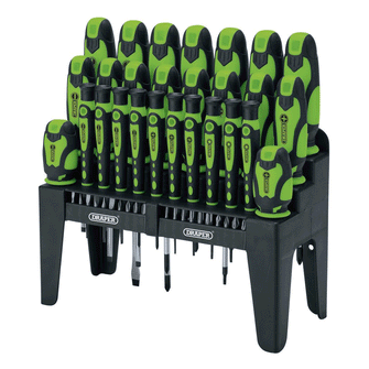 Draper Tools Soft Grip Screwdriver & Bit Set, Green (47 Piece)