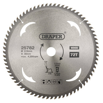 Draper TCT Circular Saw Blade for Wood 315 x 30mm 72T 25782