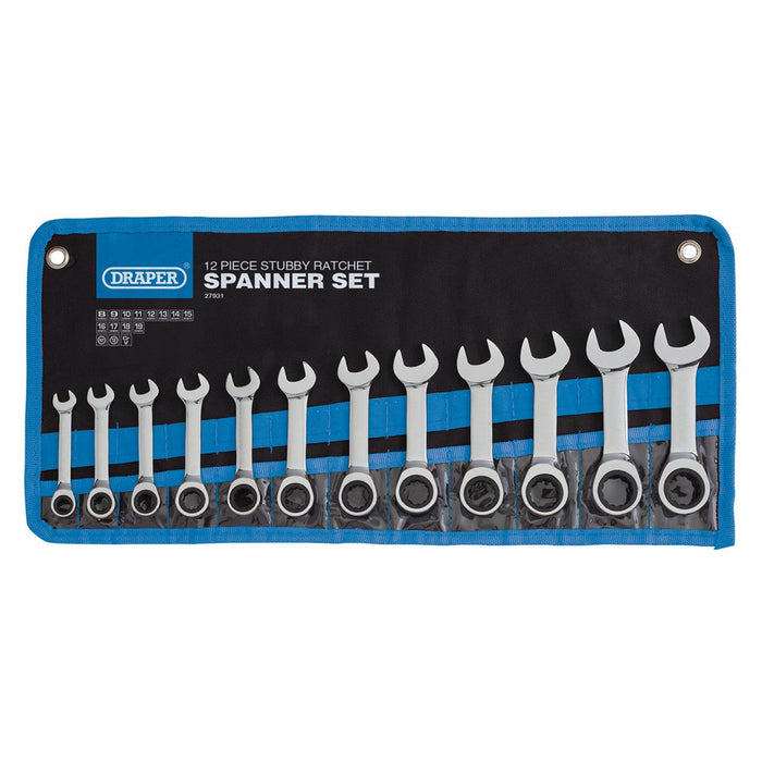 Draper HI-TORQ® Metric Stubby Ratchet Combination Spanner Set (12 Piece)
