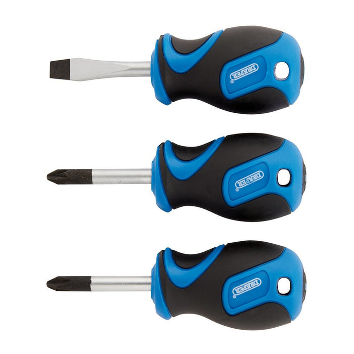Draper Tools Stubby Soft Grip Screwdriver Set, 3 Pce