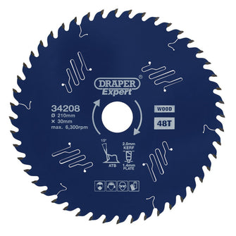 Draper Expert TCT Circular Saw Blade for Wood with PTFE Coating, 210 x 30mm, 48T
