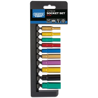 Draper Tools 1/4 Sq. Dr. Metric Coloured Deep Socket Set (10 Piece)