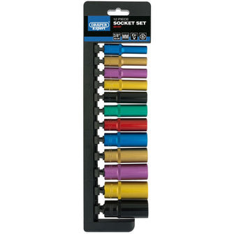 Draper Tools 3/8 Sq. Dr. Metric Coloured Deep Socket Set (12 Piece)