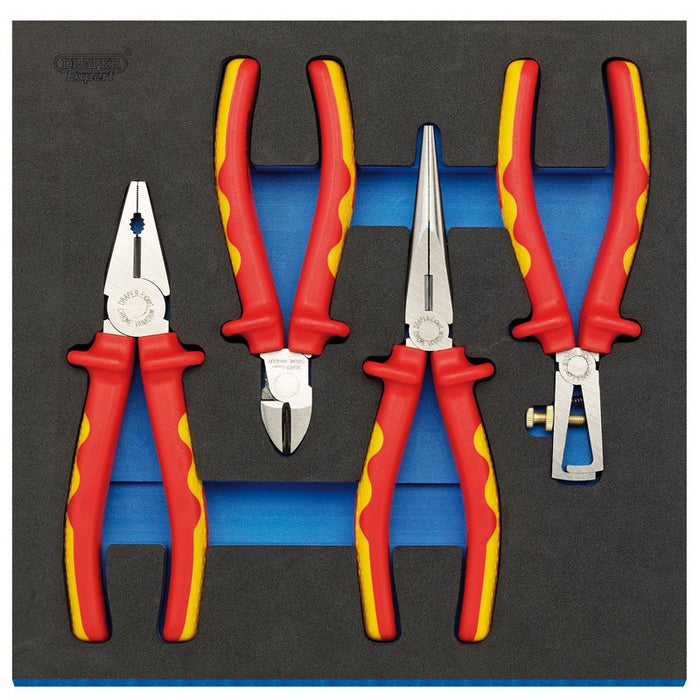 Draper Tools VDE Approved Fully Insulated Plier Set in 1/2 Drawer EVA Insert Tray (4 Piece)