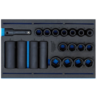 Draper Tools 1/2" Sq. Dr. Impact Socket Set in 1/4 Drawer EVA Insert Tray (20 Piece)