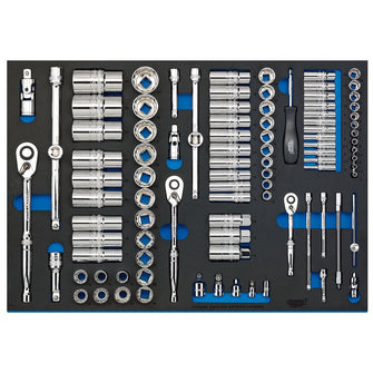 Draper Tools 1/4", 3/8" and 1/2" Socket Set in Full Plus Drawer EVA Insert Tray (96 Piece)