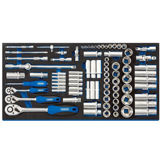 Draper Tools 1/4", 3/8", and 1/2" Socket Set in Full Drawer EVA Insert Tray (84 Piece)