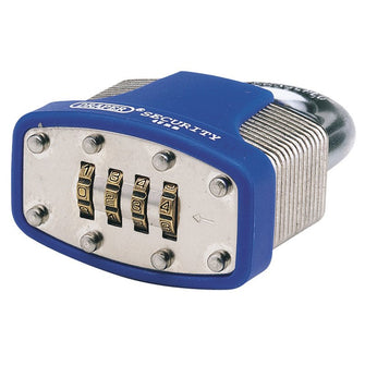 Draper Tools 48mm Resetable 4 Number Combination Laminated Steel Padlock with Hardened Steel Shackle and Bumper