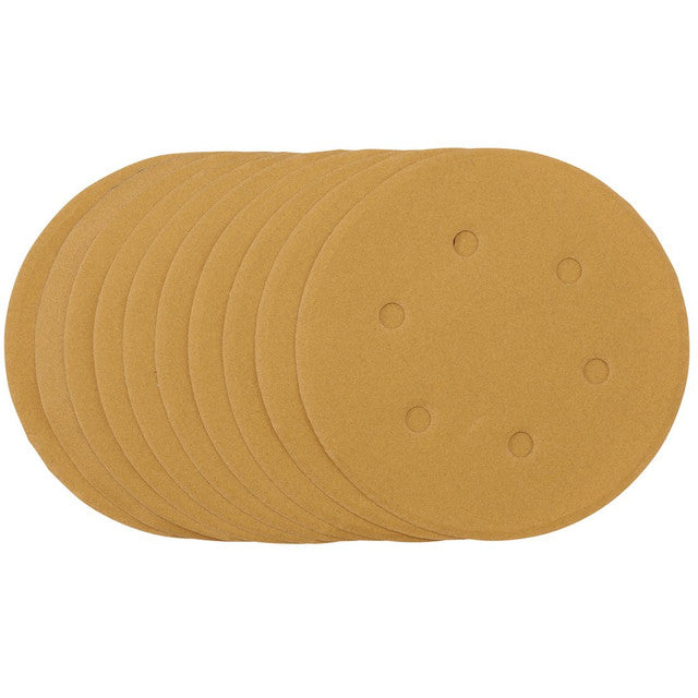 Draper Gold Sanding Discs with Hook & Loop 150mm 240 Grit 6 Dust Extraction Holes 10 Pack 64257