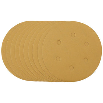 Draper Gold Sanding Discs with Hook & Loop 150mm 320 Grit 6 Dust Extraction Holes 10 Pack 64265