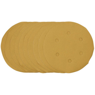 Draper Tools Gold Sanding Discs with Hook & Loop 150mm 400 Grit 6 Dust Extraction Holes, 10pk