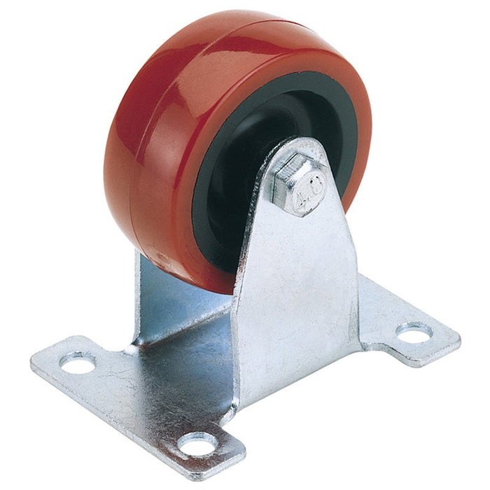 Draper Tools 100mm Dia. Fixed Plate Fixing Polyurethane Wheel - S.W.L. 125Kg