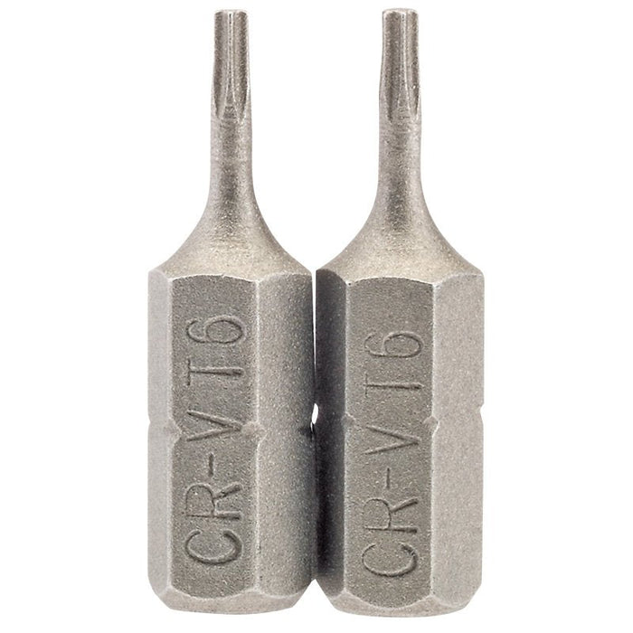 Draper Tools T6 1/4 Hex. Draper TX-STAR® Insert Bit 25mm Long x 2